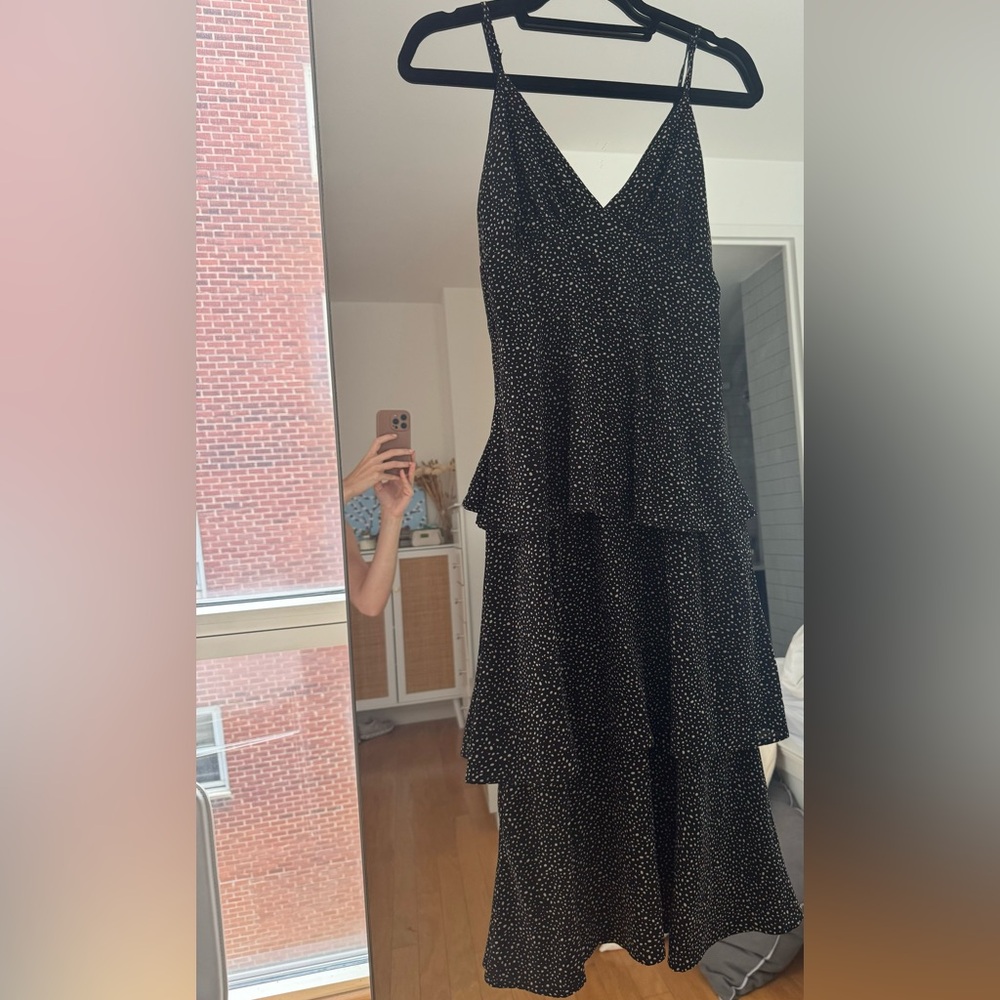 Aqua Tiered Black and White Polka Dot Dress